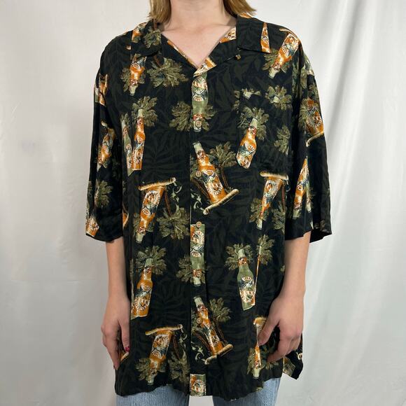 Vintage Y2K Puritan Beer And Cigar Print Button-Up Short Sleeve Shirt 2XL - Picture 2 of 7